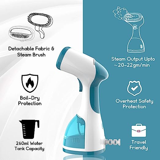 Inalsa Xpress 1200-Watt Garment Steamer with Detachable Fabric & Steam Brush & 260ml Capacity | Vertical & Horizontal Ironing, (White/Aqua Green) Inalsa Xpress 1200-Watt Garment Steamer with Detachable Fabric & Steam Brush & 260ml Capacity | Vertical & Horizontal Ironing, (White/Aqua Green)